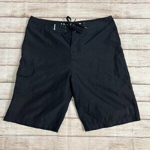 Hurley Men's Board Shorts Size 33 Black Swim Trunks Drawstring Cargo Pocket